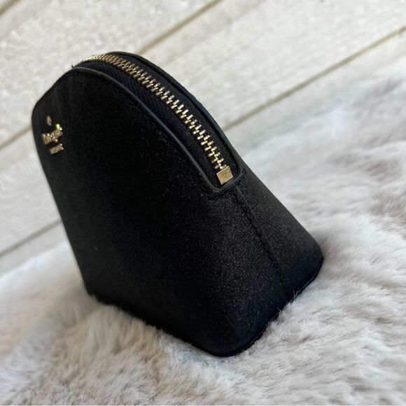 KATE SPADE Black Glitter Schuyler Small Dome Pouch Morgan Cosmetic Bag - Picture 4 of 8